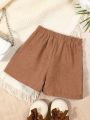 SHEIN Kids EVRYDAY Little Girls' Corduroy Loose Fit Shorts