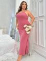 Plus Size Solid Color Tight Backless Cami Long Nightgown