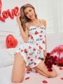 Women's Heart & Letter Print Cami Top And Shorts Pajama Set