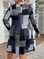 EMERY ROSE Plus Size Color Block Long Sleeve Dress