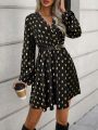 Women's Wrap Dress With Gold Printed Pattern