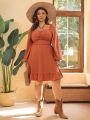 SHEIN VCAY Women's Plus Size Sweetheart Neck Balloon Sleeve Chest Pleated Dress