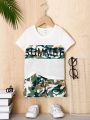 SHEIN Baby Letter & Camo Print Tee & Shorts