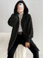 SHEIN Frenchy Solid Color Hooded Plush Lantern Sleeve Jacket