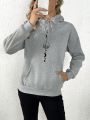 Women's Grey Hooded Sweatshirt With Star And Moon Print