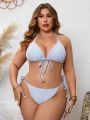 SHEIN Swim Vcay Plus Size Solid Color Halter Triangle Bikini Set