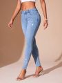 SHEIN BAE Rhinestone Decor Slim Fit Jeans