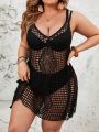 SHEIN Swim BohoFeel Plus Size Lace Knitted Hollow Out Cardigan
