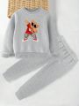 2pcs/Set Toddler Boys' New Fashion Cartoon Printed Round Neck Long Sleeve Sweatshirt And Pants Casual Sports Outfits For Autumn/Winter