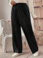 Plus Size Solid Color Elastic Waist Pants