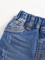 SHEIN Baby Boy Casual Whisker Design Mid Waist Slim Fit Denim Shorts
