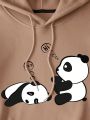 Plus Panda Print Kangaroo Pocket Drawstring Thermal Lined Hoodie