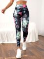 Yoga Funny Tie Dye Yoga Leggings Top-stitch M-shaped Seam Booty Sculpt Wide Waistband Athletic Leggings