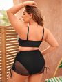 SHEIN Swim Basics Plus Size Women's Solid Color Swimsuit 3pcs Set