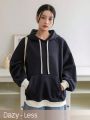 Dazy-Less Color Blocked Kangaroo Pocket Raglan Sleeve Hoodie