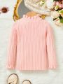 Baby Girls' Stand Collar Striped Sweater With Long Sleeves