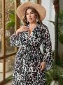 SHEIN Swim Vcay Plus Size Kimono With Full Print, V Neckline, High Side Split And Flare Sleeves