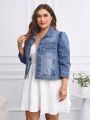 SHEIN LUNE Plus Size Bubble Sleeve Three Quarter Denim Jacket