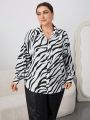 SHEIN Privé Plus Size Zebra Pattern Long Sleeve Shirt