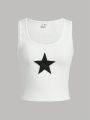 SHEIN Teen Girls' Knitted Ribbed Star Patterend Tank Top
