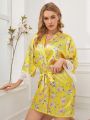 Women's Floral Printed Lace Patchwork Robe