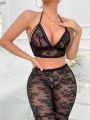 Floral Lace Halter Lingerie Set