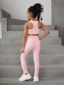 Young Girls' Crop Top And Leggings Athletic Set