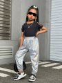 SHEIN Girls' Everyday Sweet And Cool Solid Coated Jogger Pants