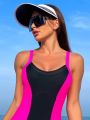 SHEIN Swim SPRTY Women'S Color Block One-Piece Swimsuit With Spaghetti Strap