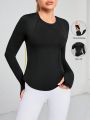 Yoga Basic Solid Color Long Sleeve Sports T-shirt With Thumb Hole