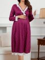 Maternity Lace Trim Long Sleeve Nightgown
