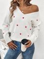 SHEIN Frenchy Heart Shaped Pattern Drop Shoulder Sweater