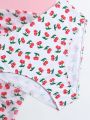 Teen Girl Cherry Print Halter Neck Bikini Set With Separated Design