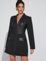 Luxe Lapel Collar Flap Detail PU Leather Blazer Dress