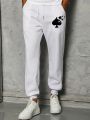 Men's Drawstring Waist & Cuffed Hem Sweatpants With Spade Pattern