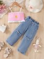 Young Girls' Fashionable Lace Trimmed Camisole Top And Distressed Jeans Set