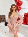 Women's Sheer Heart Mesh Belted Robe