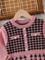 Little Girls' Houndstooth Patchwork Sweater Dress