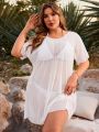 SHEIN Swim Basics Plus Size Round Neck Short Sleeve Sheer Pullover Cover Up