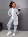 SHEIN Kids Cooltwn Tween Girl Slogan Graphic Drop Shoulder Hooded Coat & Sweatpants Without Tee