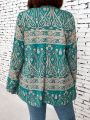 Plus Size Full Pattern Print Long Sleeve Open Front Coat