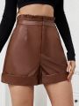 SHEIN Privé Paper Bag Waist Pu Leather Shorts