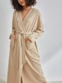 SHEIN Leisure Women's Solid Color Hooded Homewear Robe