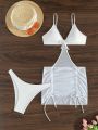 SHEIN Swim SXY Women'S Hollow Out Drawstring Cami One-Piece Swimsuit And Underwear Set