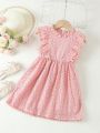 SHEIN Kids Nujoom Little Girl'S Pink Lace Sleeveless Waist Belted Dress For Summer