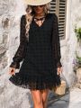 Women'S Off Shoulder Long Sleeve Ruffle Dress