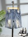 Boys' (Big) Casual Fashionable Distressed Water Washed Denim Shorts