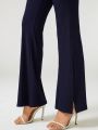 Cacao Bloom Solid Slit Hem Flare Leg Pants