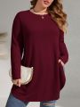 SHEIN CURVE+ Plus Size Solid Color T-shirt With Split Hem