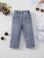 Baby Girls' Light Washed Embroidered Straight Leg Denim Pants